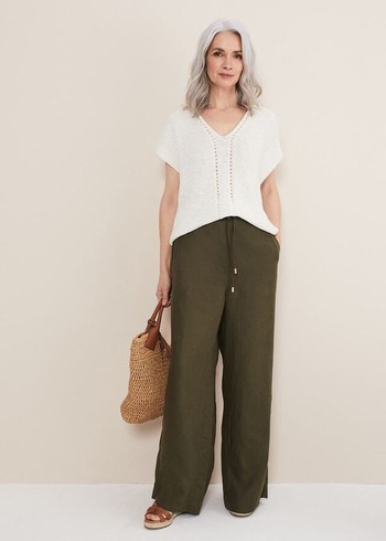 Phase Eight Lolita Drawstring Linen Trousers Khaki USA | 8795410-WF